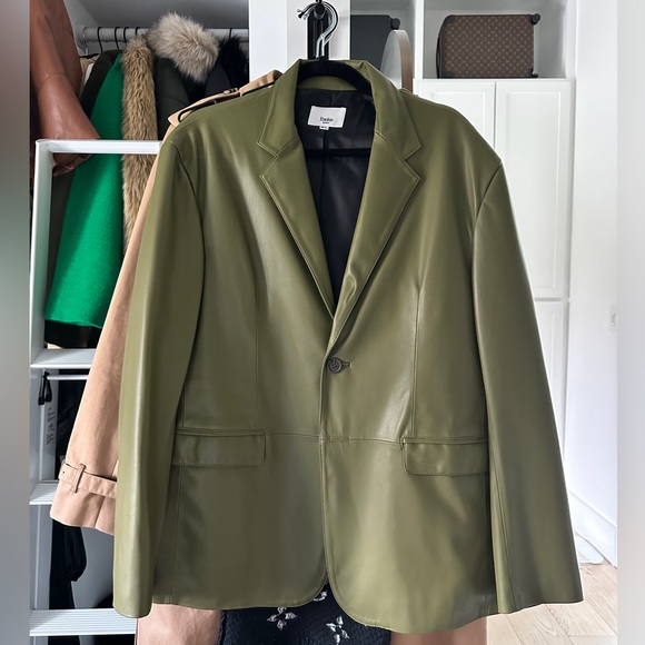 THE FRANKIE SHOP Green Olympia Faux-Leather Blazer - Bright Olive - Size M/L - Picture 2 of 4